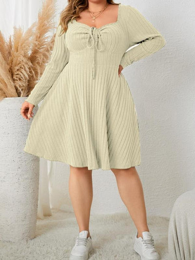 KATE™ - Plus Size Ribbed Sweetheart Neck A-Line Dress for Fall