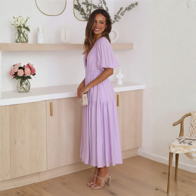 NAMU™ - Classy V-Neck Long Sleeve A-Line Maxi Dress