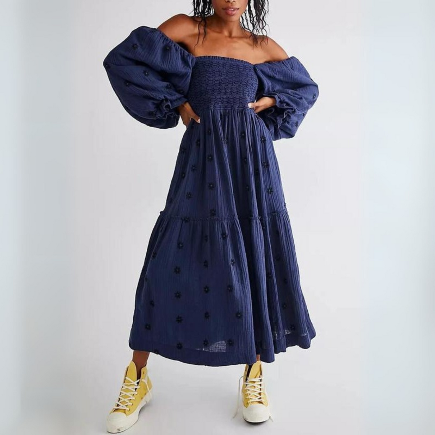 MOIRA™ - Comfy Floral Lantern Sleeve Square Neck Maxi Dress