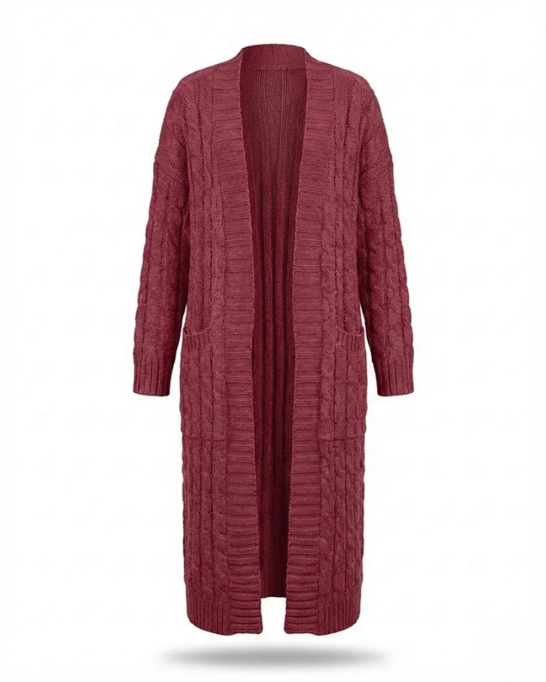 Indira™ | Extra-Long Cable-Knit Pocket Cardigan