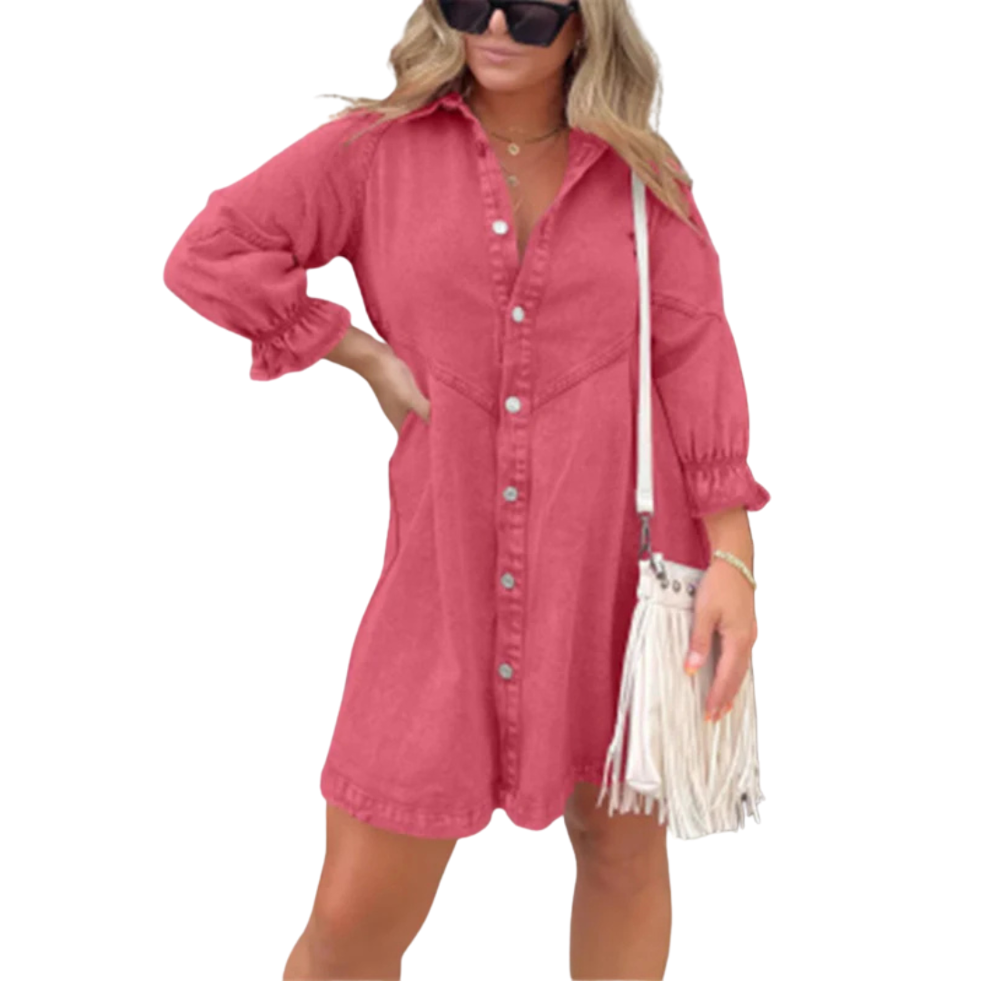 MARENE™ - Elegant Washed Puff Sleeve Mini Dress