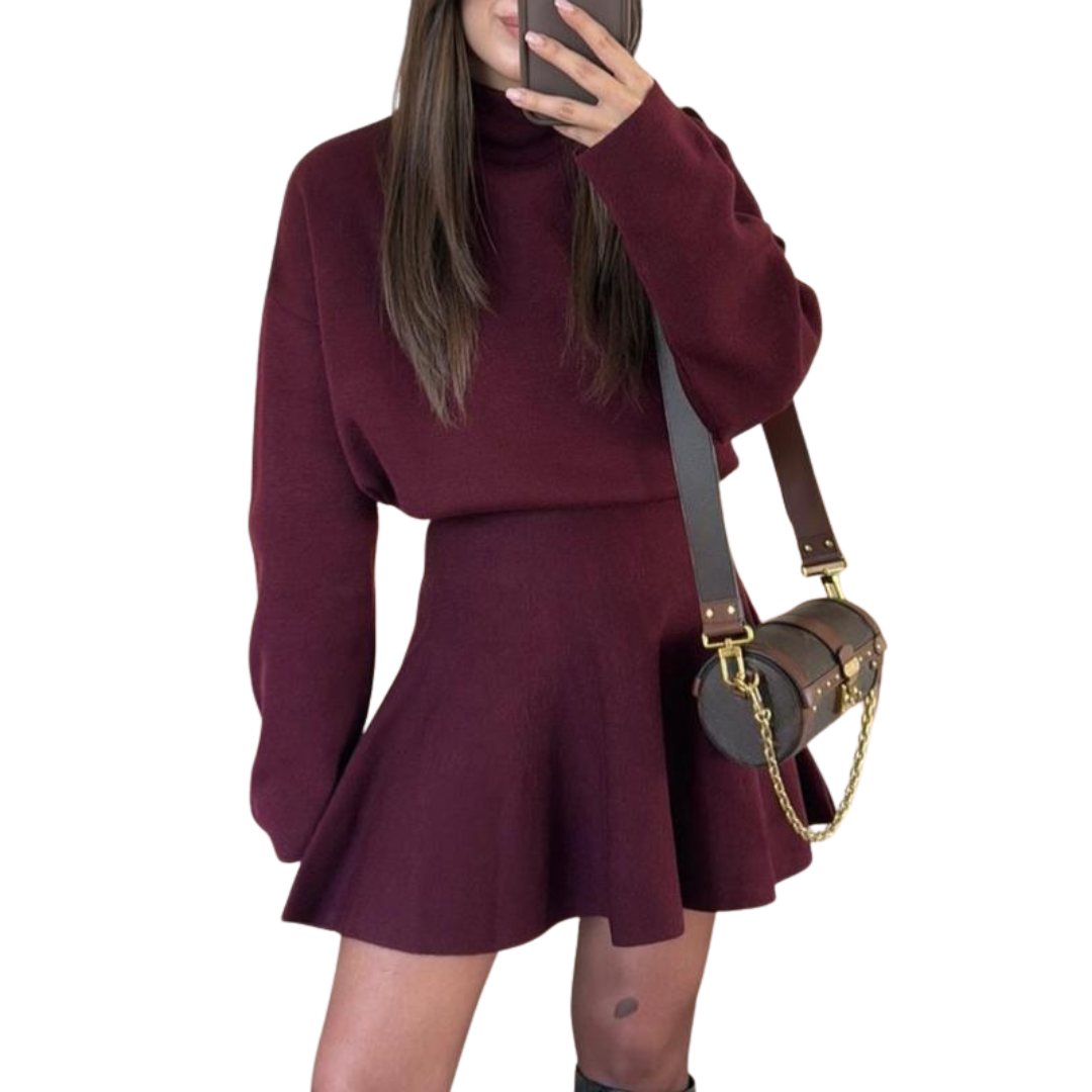 PHOEBE™ - Half-High Neck Loose Fit Knit Sweater Dress