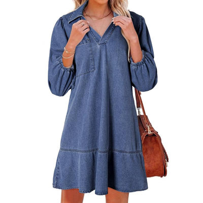 GEMMA™ – Classic Soft Washed Denim Puff Sleeve Dress