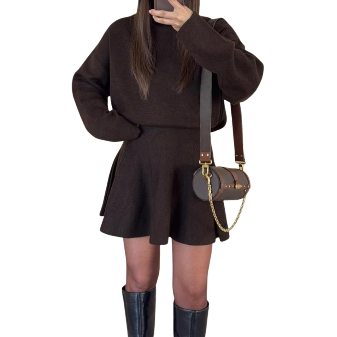 PHOEBE™ - Half-High Neck Loose Fit Knit Sweater Dress