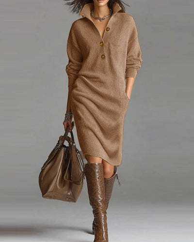 Rosetta™ | Ribbed Knit Button-Front Polo Sweater Dress