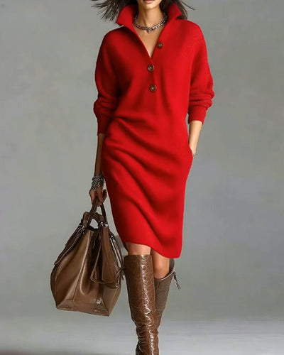Rosetta™ | Ribbed Knit Button-Front Polo Sweater Dress