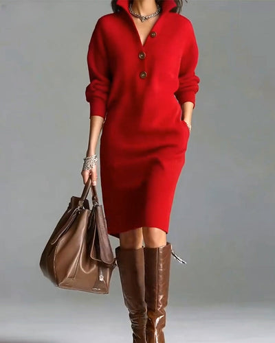 Rosetta™ | Ribbed Knit Button-Front Polo Sweater Dress