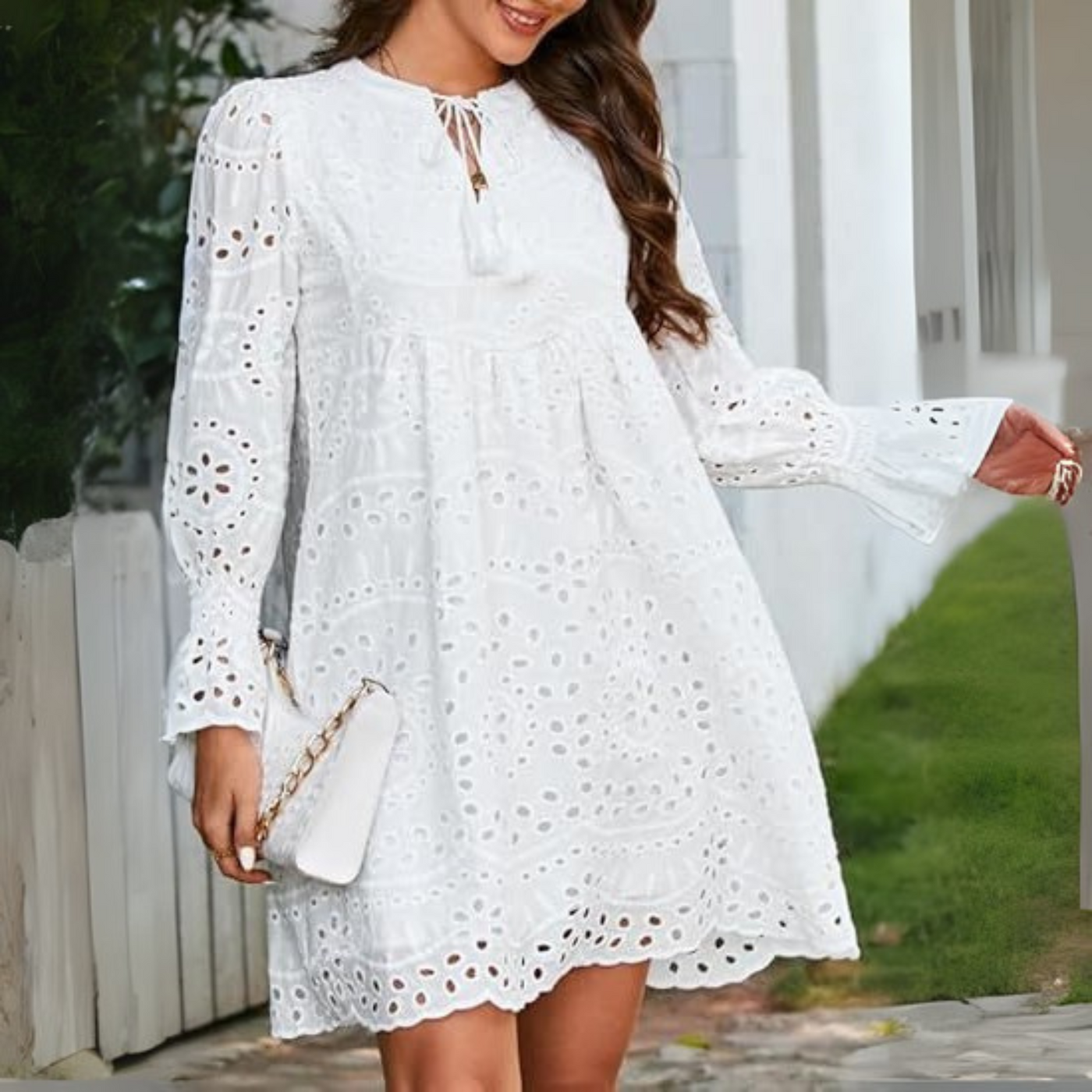 ANIM™ - Classy Tassel V-Neck Long Sleeve Mini Dress