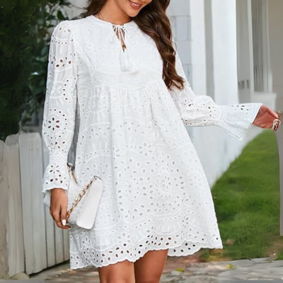 ANIM™ - Classy Tassel V-Neck Long Sleeve Mini Dress