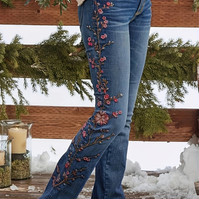 Lenora™ | Elegant Vintage Jeans with Floral Embroidery