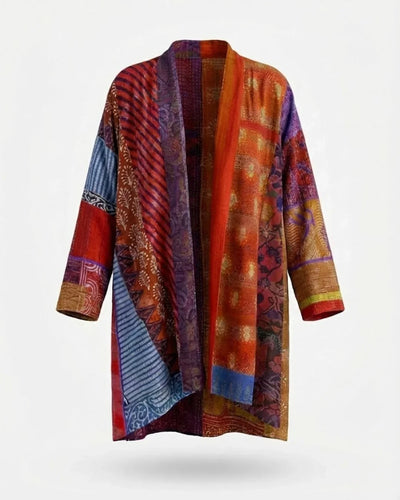 Eden™ | Patchwork Print Open-Front Oversized Kimono Fit Cardigan