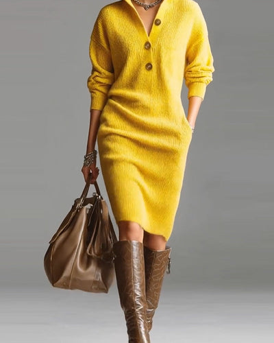 Rosetta™ | Ribbed Knit Button-Front Polo Sweater Dress