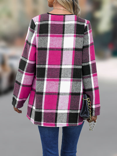 Yousra™ | Plaid Open-Front Waterfall Cardigan