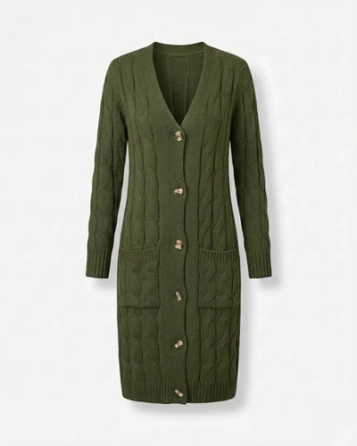 Jael™ | Cable-Knit Buttoned Long Cardigan Dress