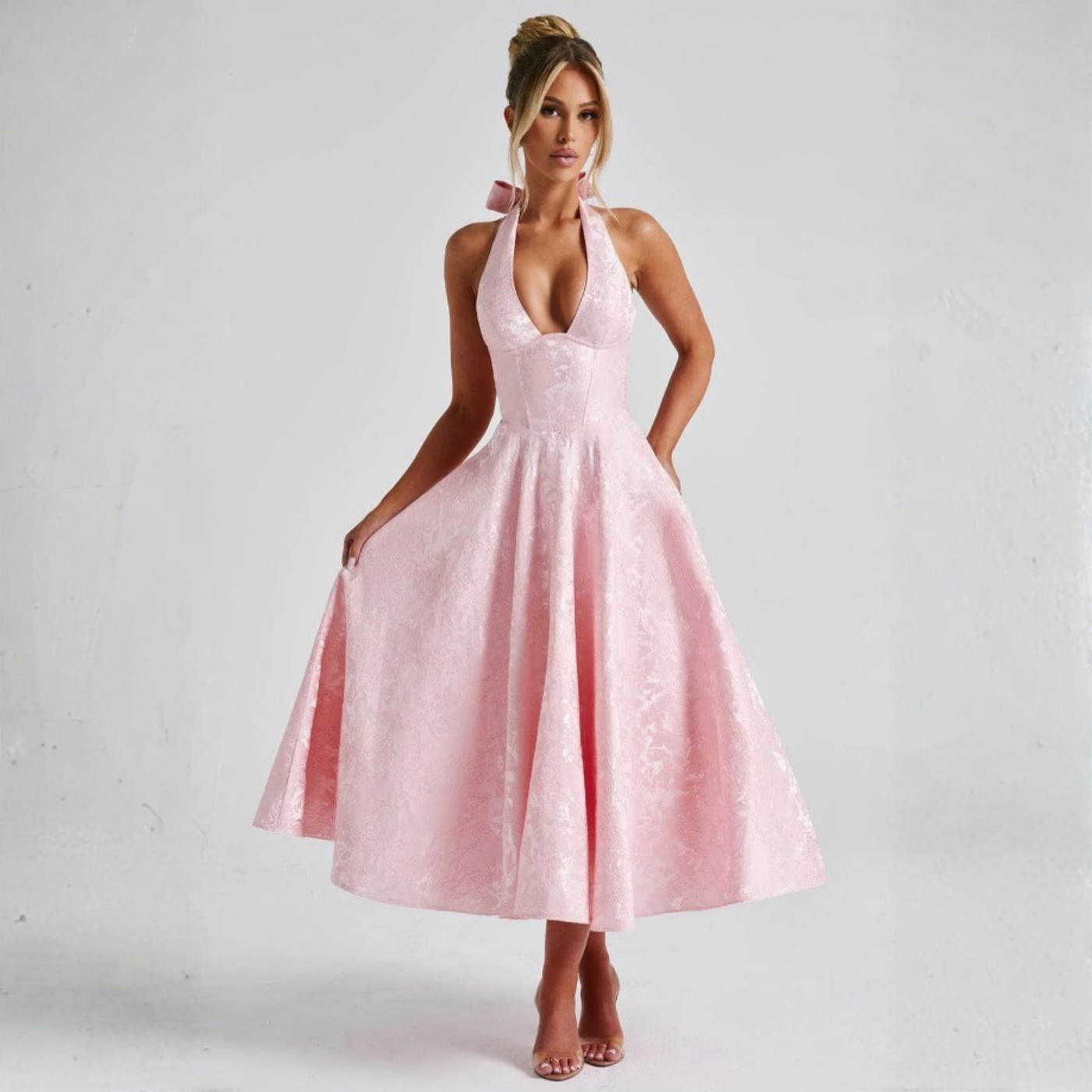 ZIORA™ - Chic Low Cut Sleeveless Open Back A-Line Halter Maxi Dress