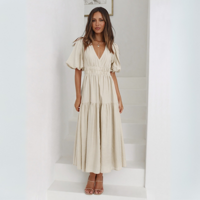 NAMU™ - Classy V-Neck Long Sleeve A-Line Maxi Dress