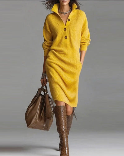 Rosetta™ | Ribbed Knit Button-Front Polo Sweater Dress