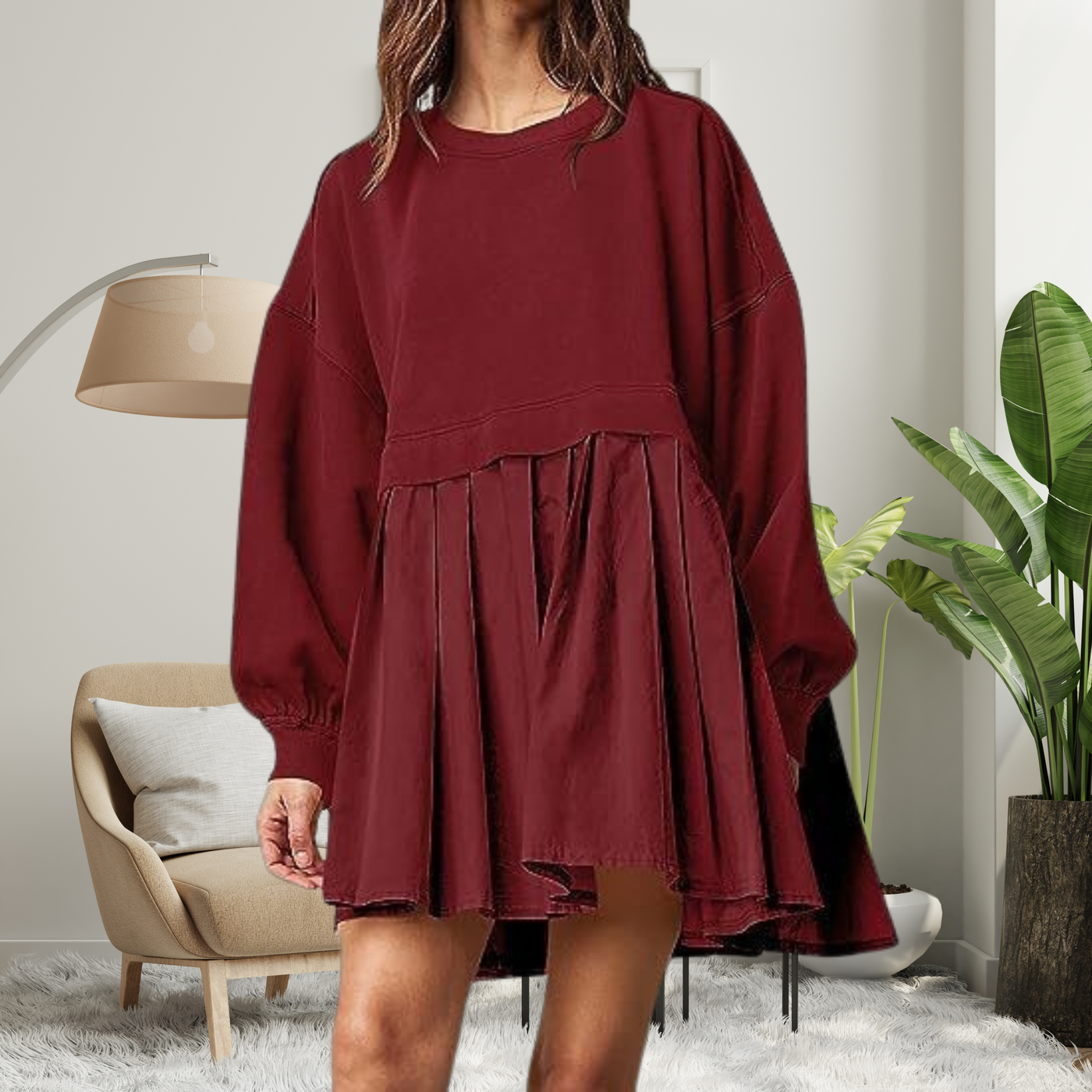 KARIYAH™ - Cozy Loose-Fit Long Sleeve Midi Dress