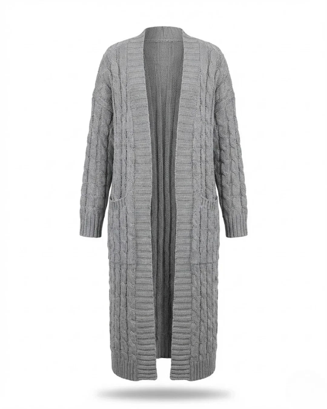 Indira™ | Extra-Long Cable-Knit Pocket Cardigan