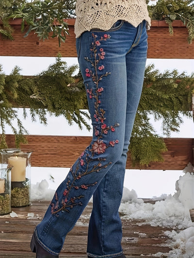 Lenora™ | Elegant Vintage Jeans with Floral Embroidery