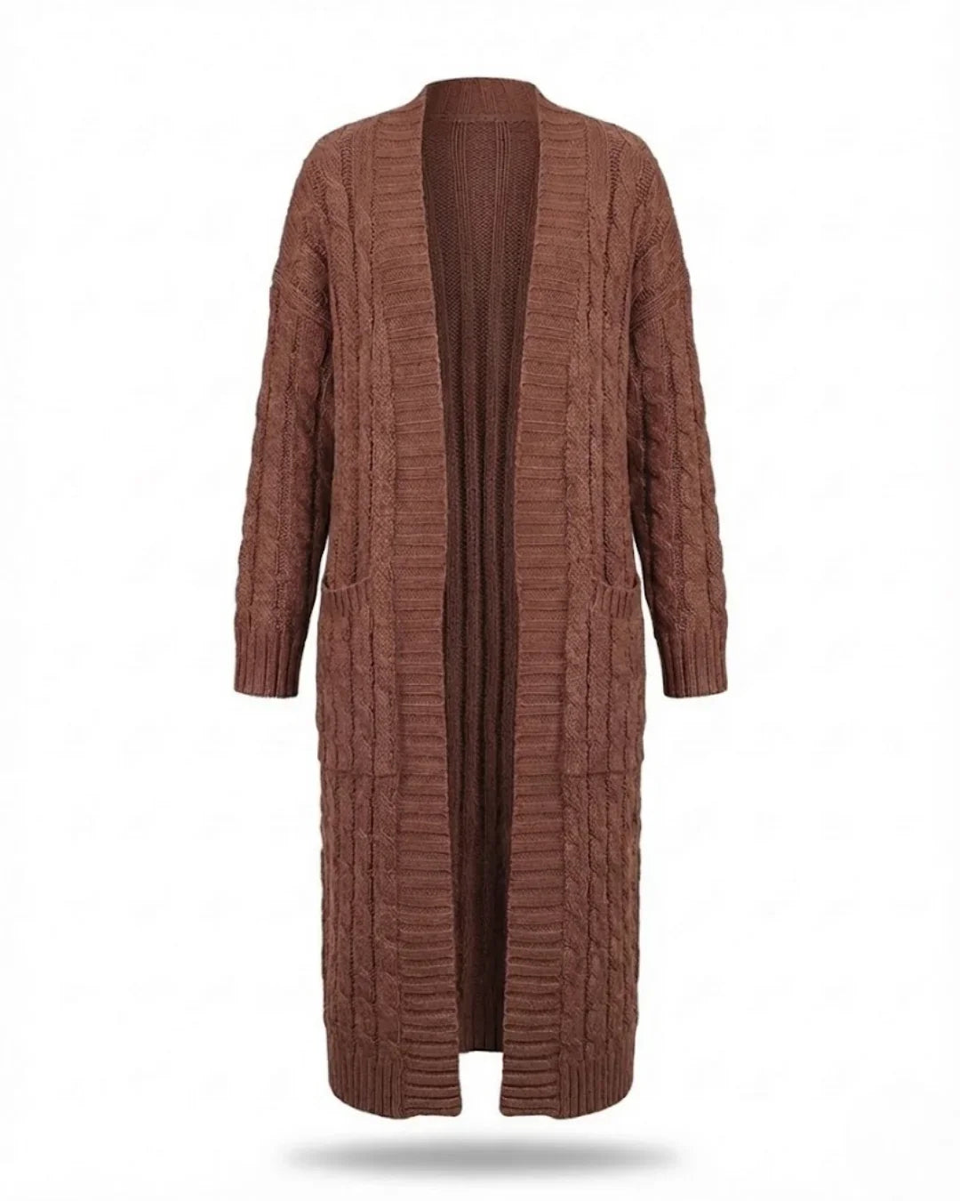 Indira™ | Extra-Long Cable-Knit Pocket Cardigan