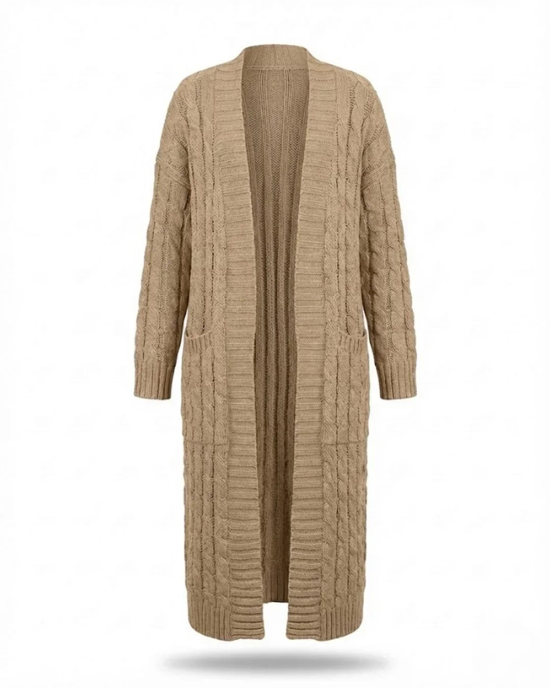 Indira™ | Extra-Long Cable-Knit Pocket Cardigan