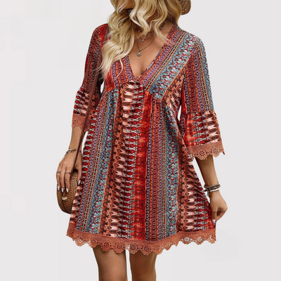 MELINA™ – Boho Charm V-Neck Dress