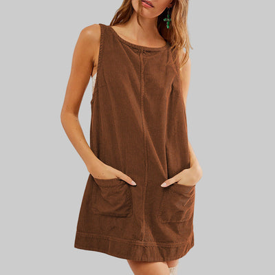 SADA™ - Chic Overall Round Neck A Line Mini Dress