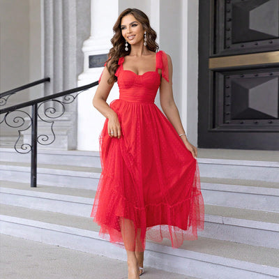 HALI™ - Vintage Ruffle Hem Tie Shoulder Formal Dress