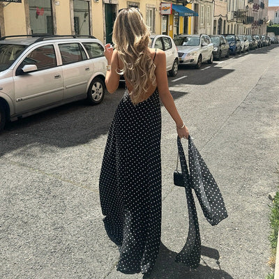 ZENA™ - Classic Polka Dots V-Neck Backless Maxi Dress