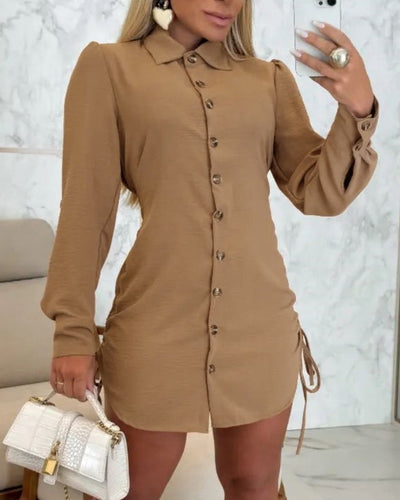 SAFARA™ - Casual Button Down Long Sleeve Mini Dress