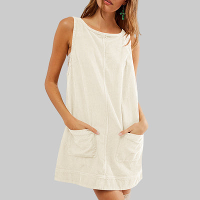 SADA™ - Chic Overall Round Neck A Line Mini Dress