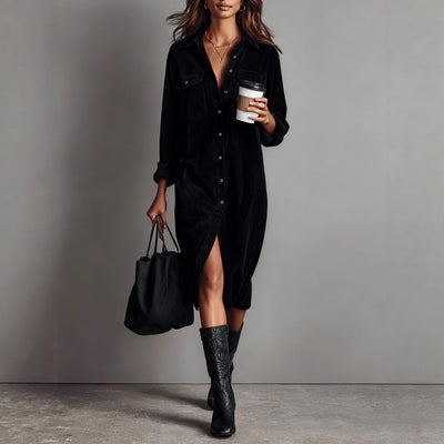 Rosamund™ | Corduroy Button-Front Shirt Dress