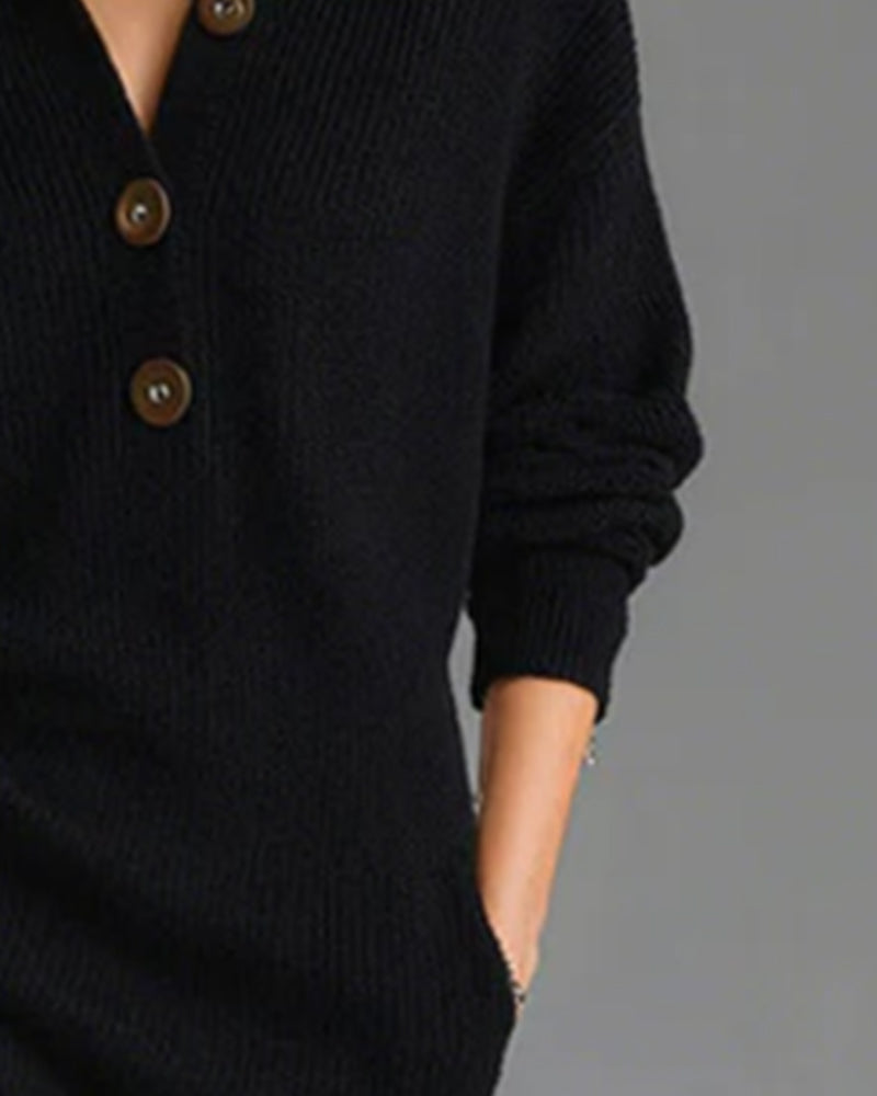 Rosetta™ | Ribbed Knit Button-Front Polo Sweater Dress