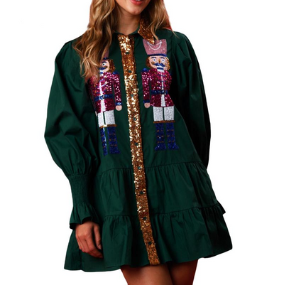 SHEENA™ - Sequin Skirt Holiday Sweatshirt Mini Dress