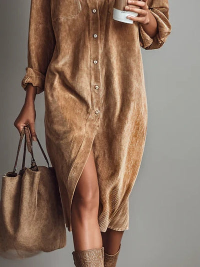 Rosamund™ | Corduroy Button-Front Shirt Dress