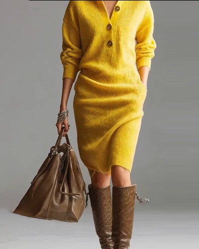 Rosetta™ | Ribbed Knit Button-Front Polo Sweater Dress